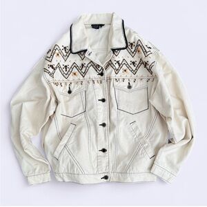 Vintage Carole Little Sport Ivory Beaded Cotton Jacket / festival